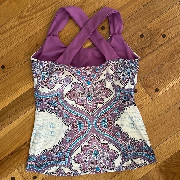 Prana Women S Purple Wide Strap Paisley Yoga Top Shirt Sleeveless Made in USA - Picture 3 of 5